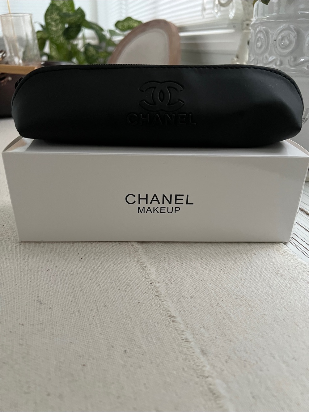 CHANEL Black Logo Makeup Pouch